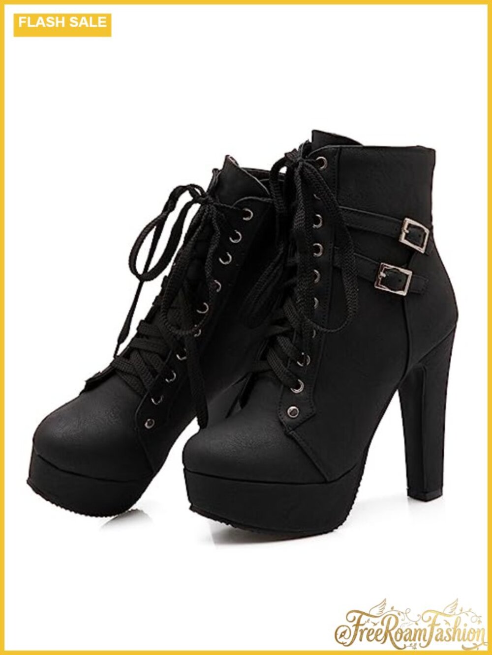 Bellirala Womens Platform Lace Up Biker Boots Chunky High Heel Booties Buckle
